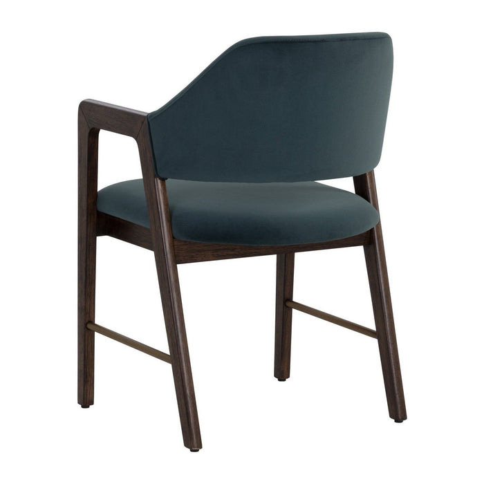 Sunpan Milton Dining Armchair - Smoke Acacia - Meg Dusty Teal