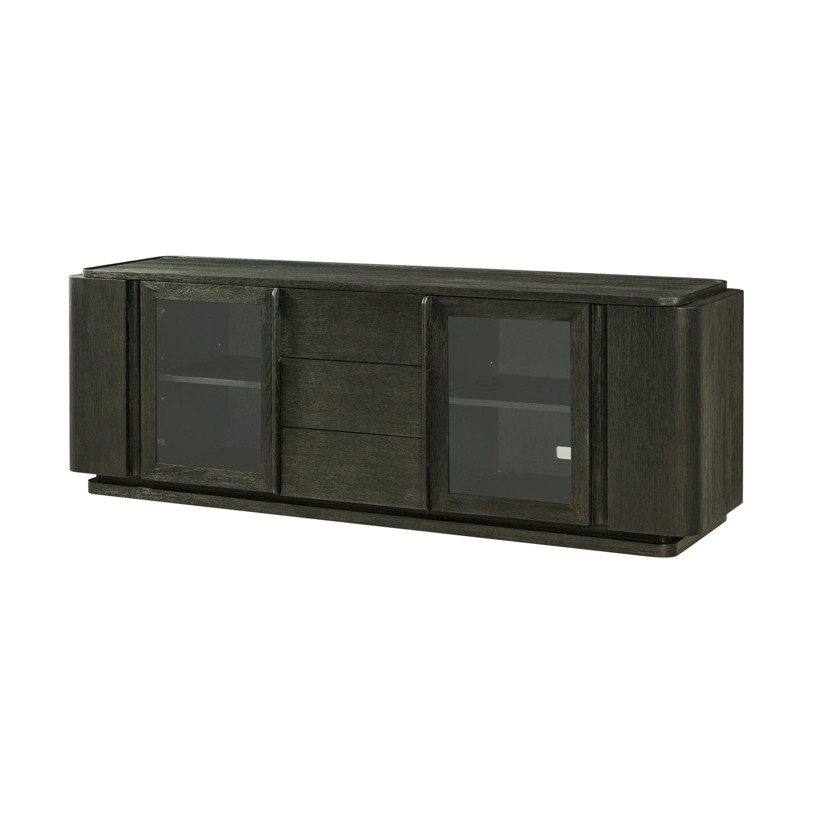 Theodore Alexander Repose Glass Door Media Console With Drawers and Side Storage