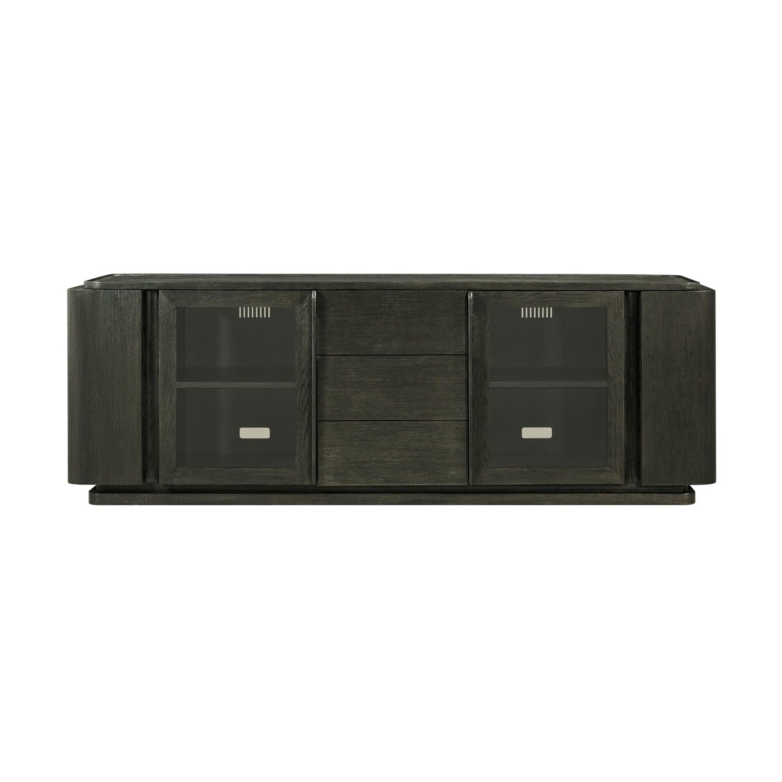 Theodore Alexander Repose Glass Door Media Console With Drawers and Side Storage