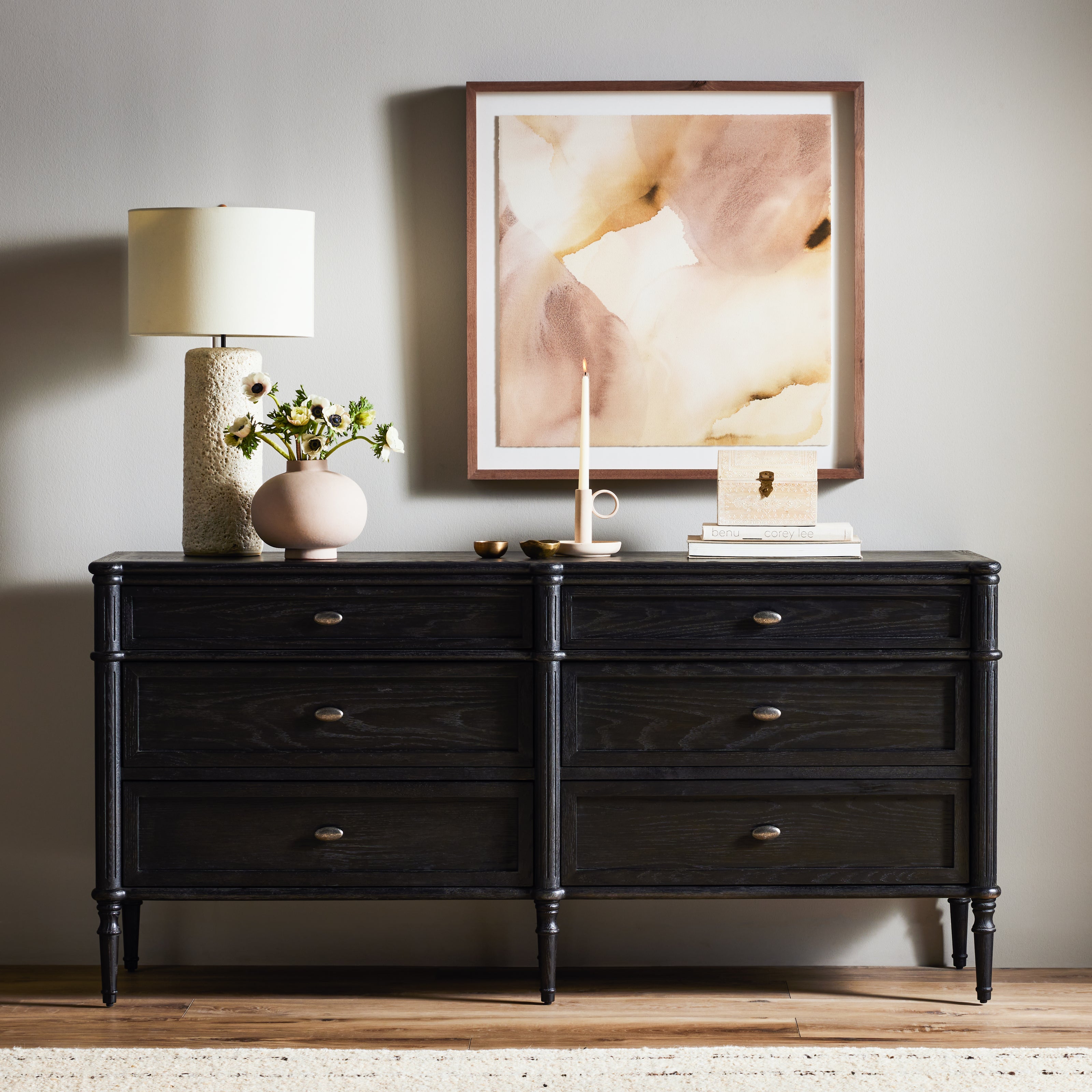 Toulouse 6 Drawer Dresser - Distressed Black