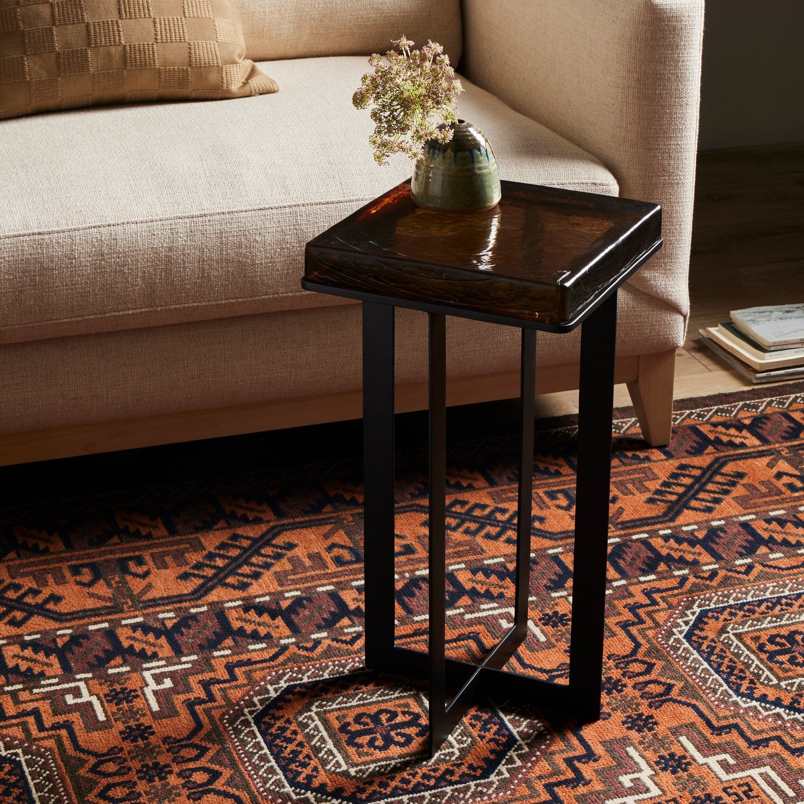 Giselle End Table-Amber Cast Glass