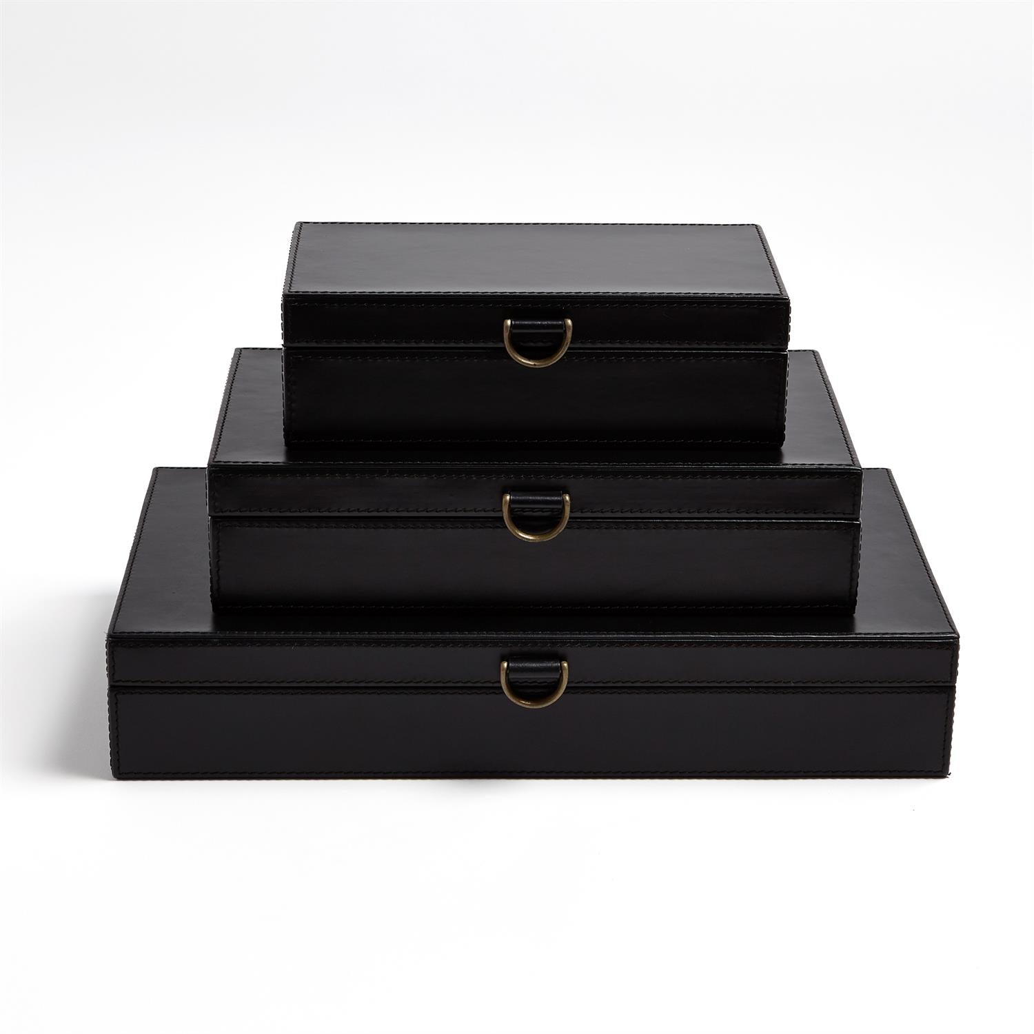 Global Views Marbled Leather D Ring Box - Black