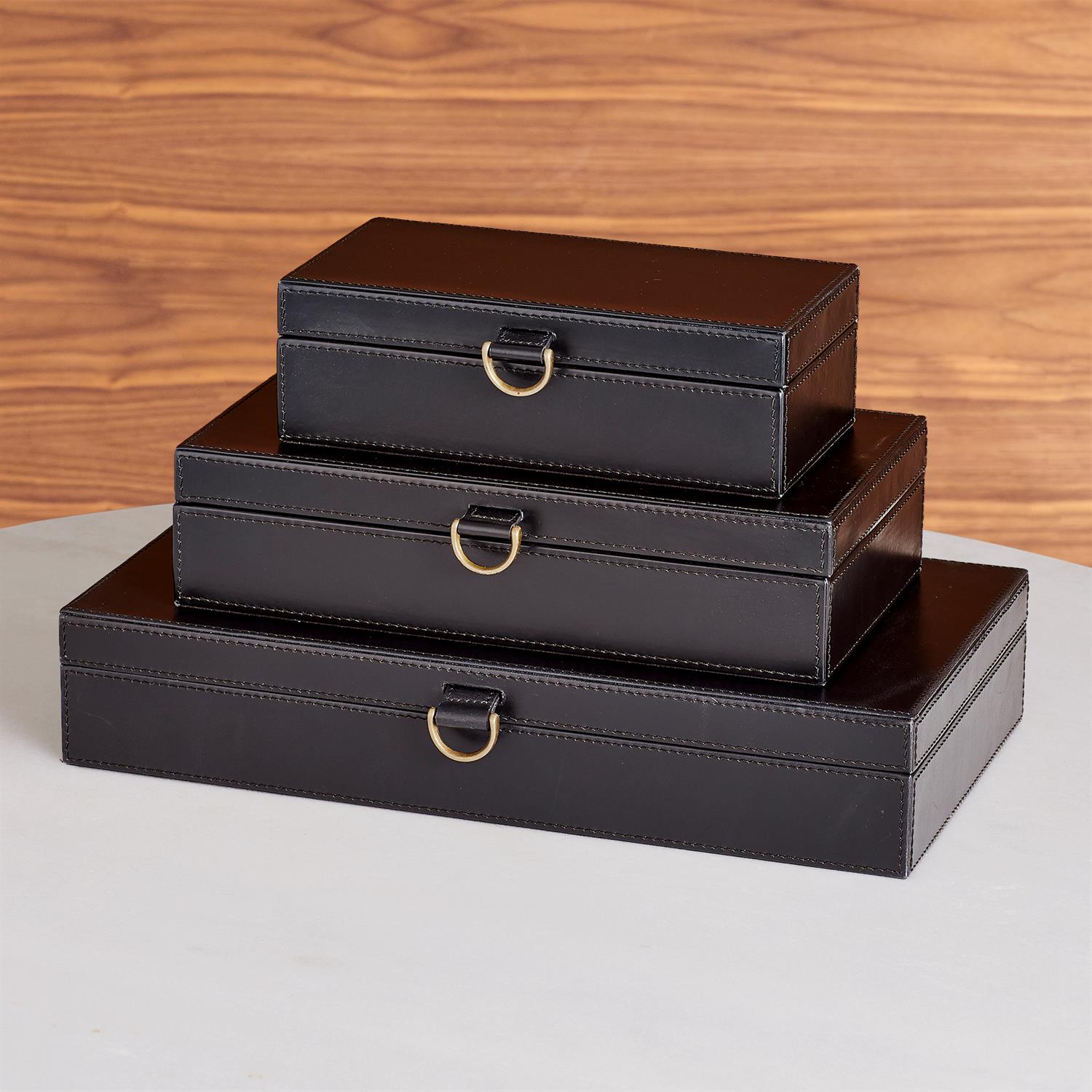 Global Views Marbled Leather D Ring Box - Black
