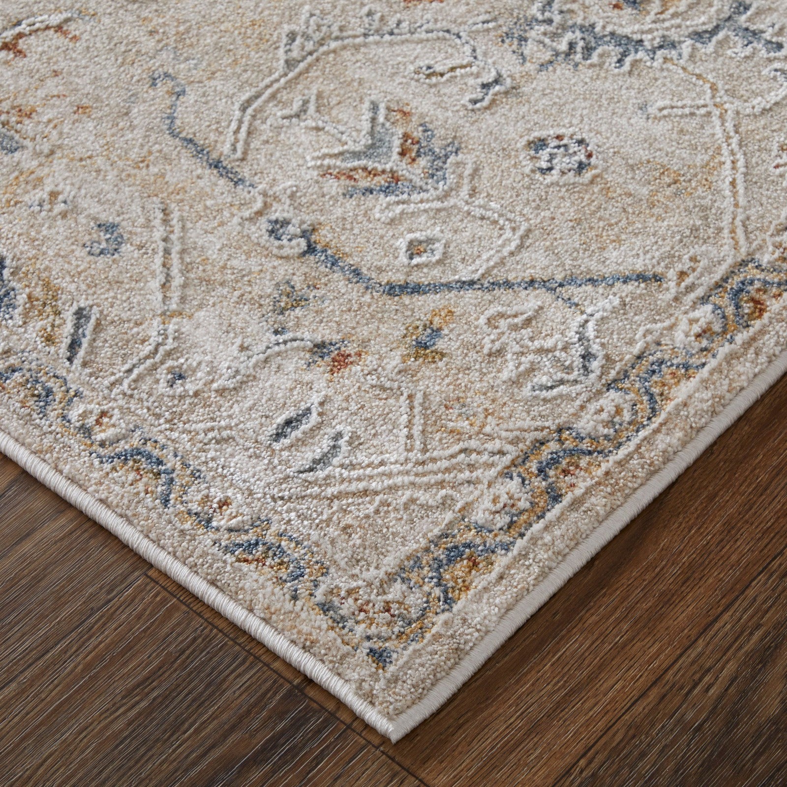 Feizy Pasha 39M6F Transitional Distressed in Taupe/Ivory/Blue