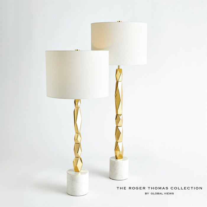Global Views Facet Block Table Lamp - Brass