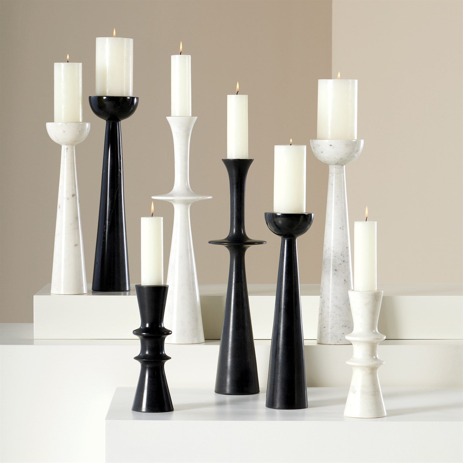 Global Views Double Flair Candle Stand - Black