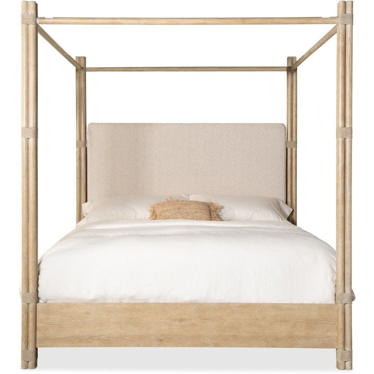 Hooker Furniture Retreat Pole Rattan Upholstered Poster Bed w/Canopy