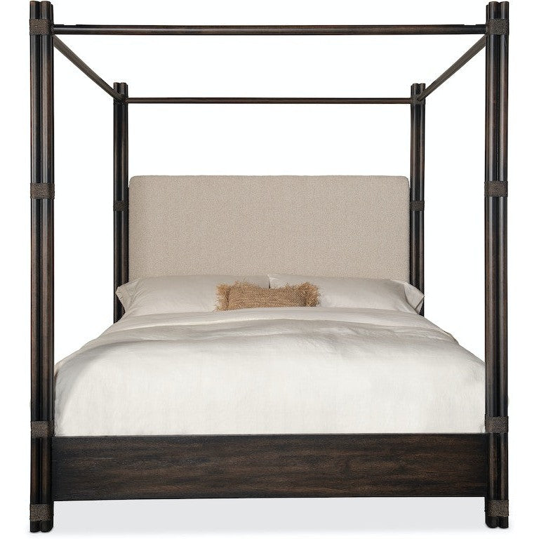 Hooker Furniture Retreat Pole Rattan Upholstered Poster Bed w/Canopy