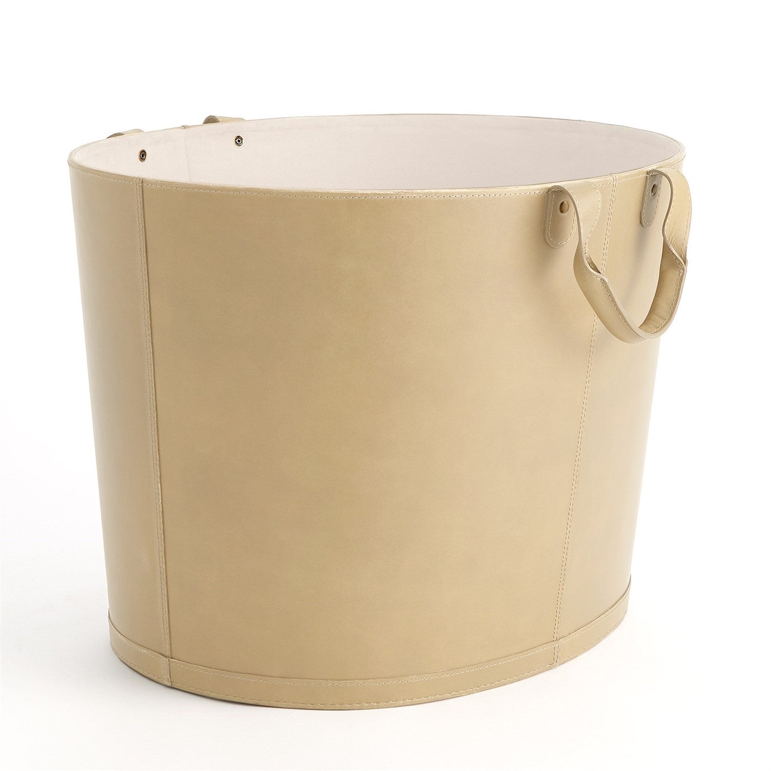 Global Views Oversized Oval Leather Basket - Beige