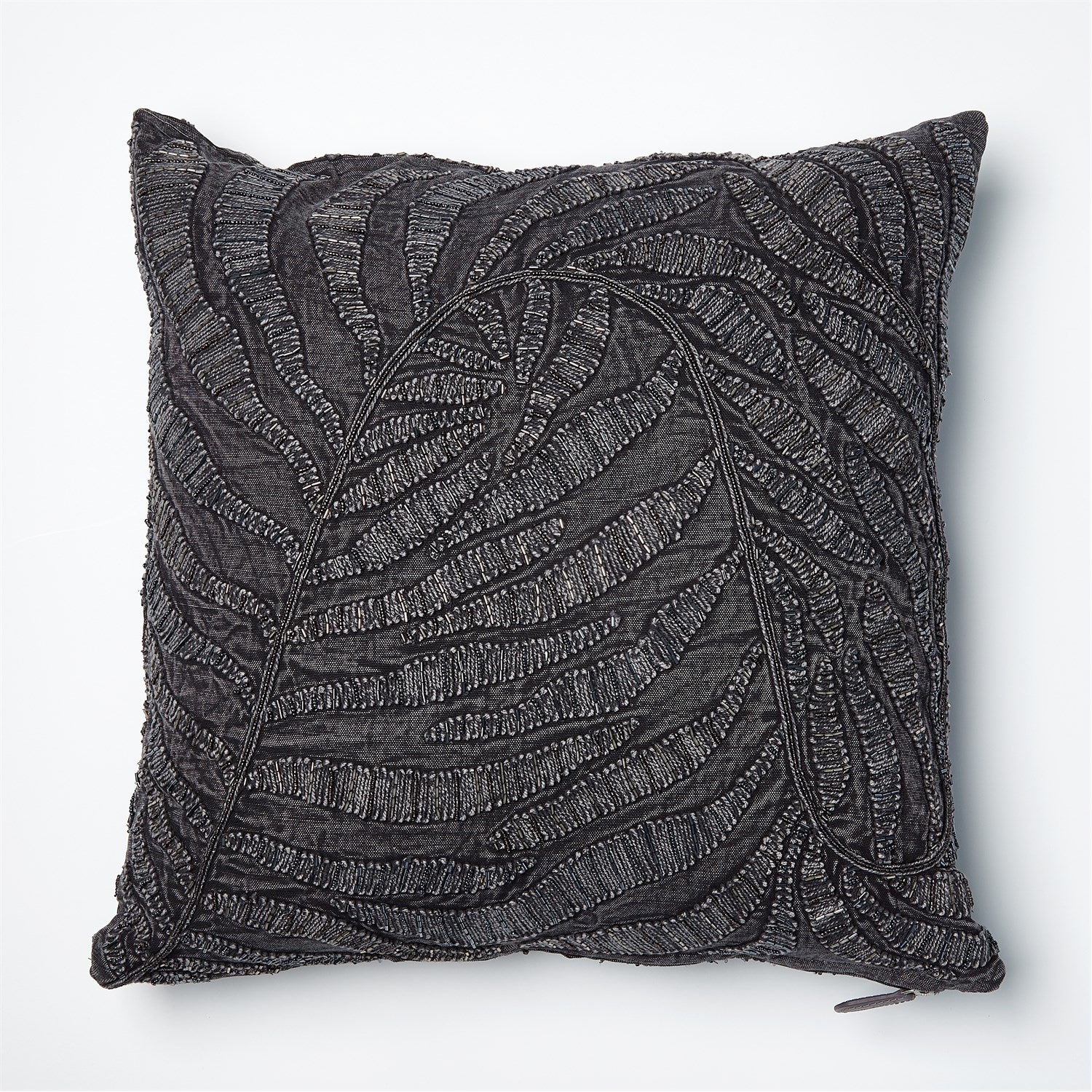 Global Views Beaded Palm Leaf Pillow - Indigo