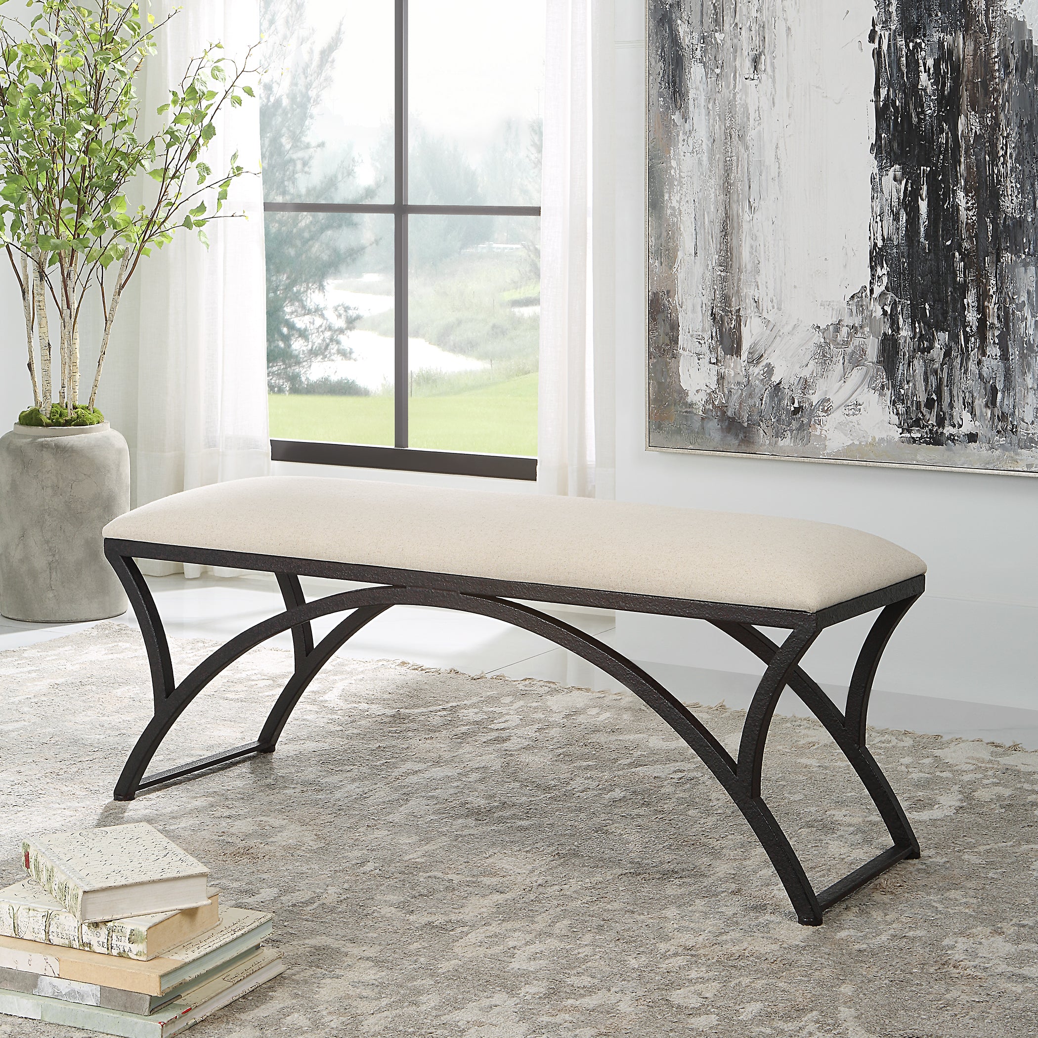 Modern Accents Upholstered Textured Arched Frame Bench