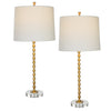 Modern Accents Elegant Metal Body Round Crystal Base Table Lamp - Set of 2