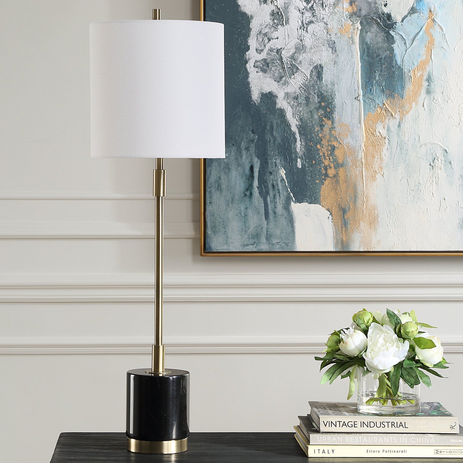 Modern Accents Round Black Marble Base Buffet Lamp