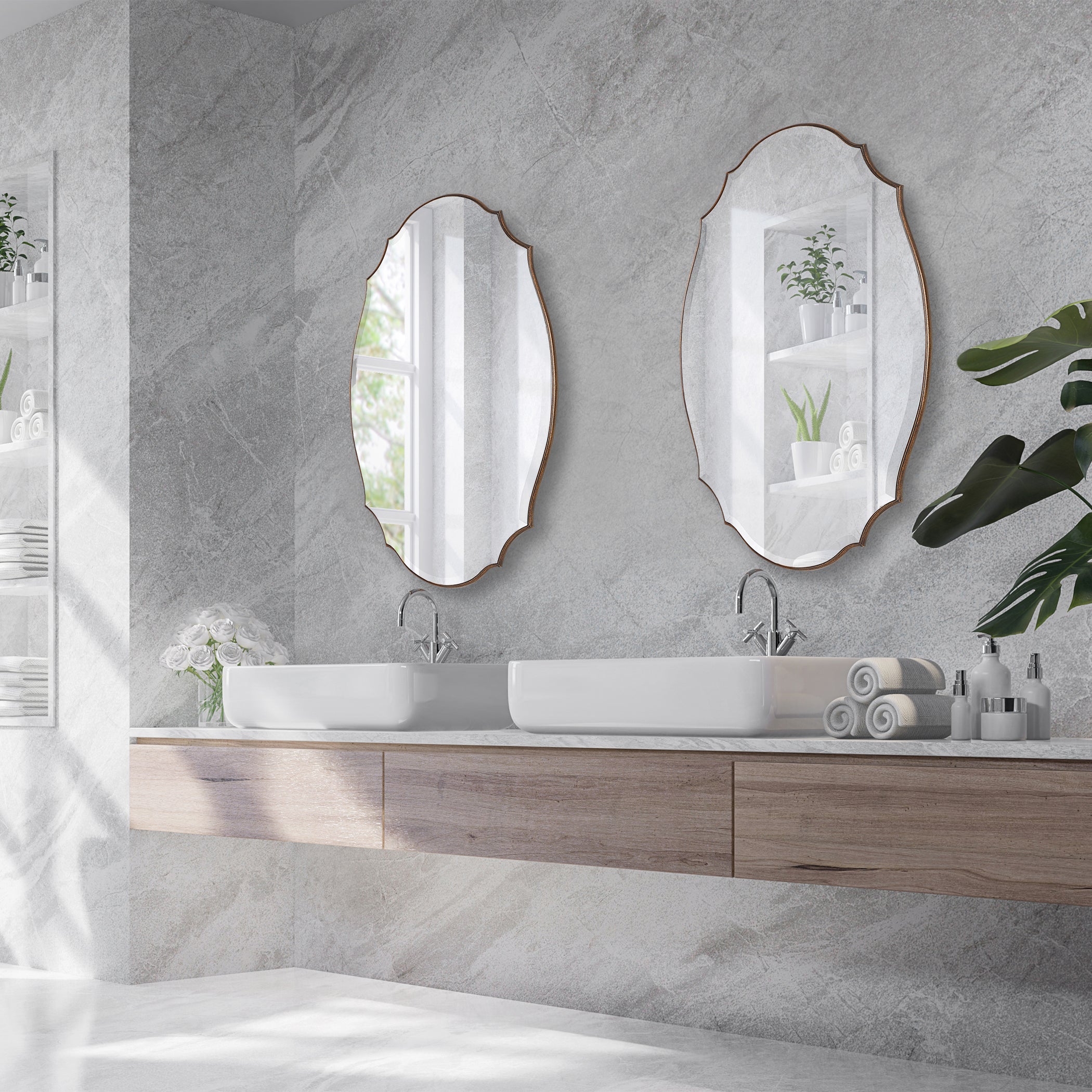 Modern Accents Shaped Beveled Rounded Edged Frame Mirror