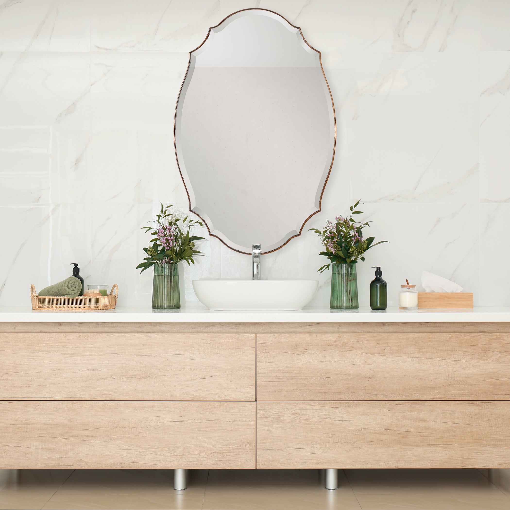 Modern Accents Shaped Beveled Rounded Edged Frame Mirror