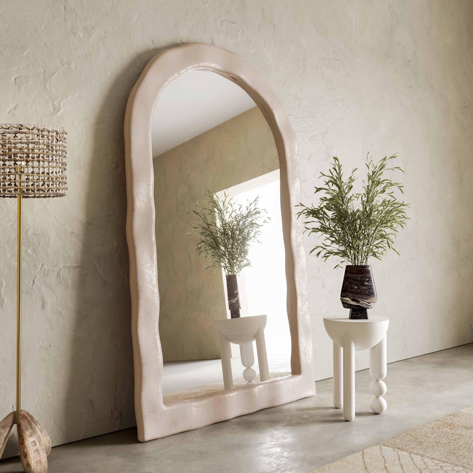 TOV Furniture Kaia Cream Textured Floor Mirror