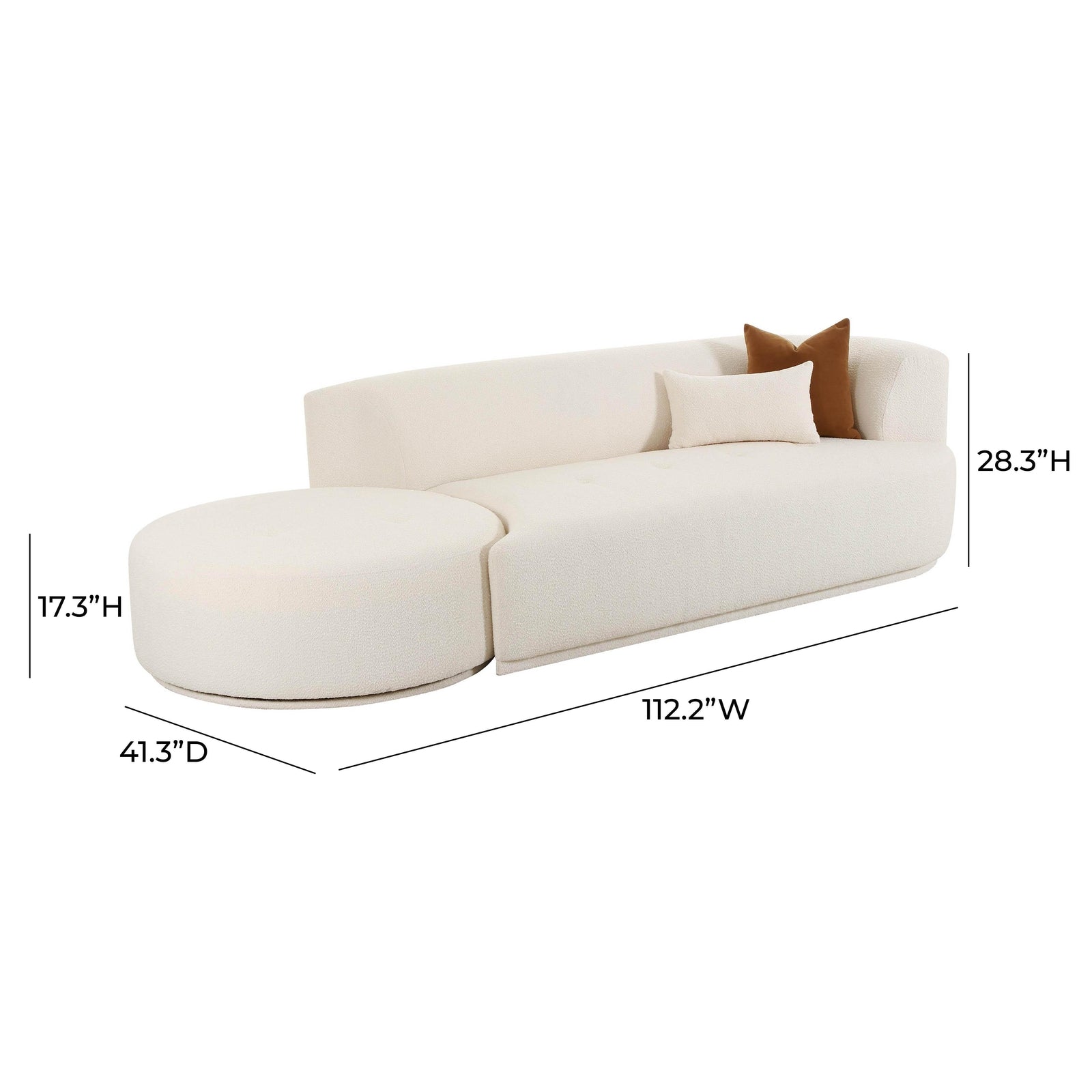 TOV Furniture Fickle Cream Boucle 2-Piece Chaise Modular Sofa