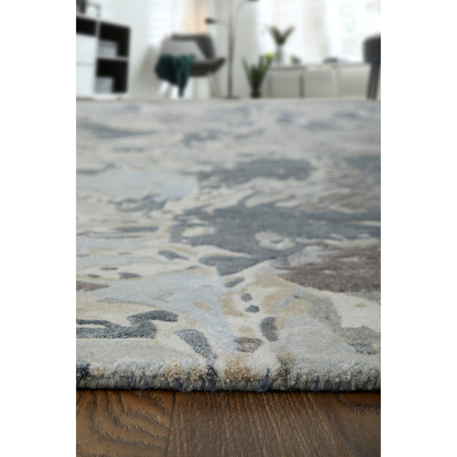 Feizy Zarah 8918F Modern Watercolor Rug in Blue/Taupe/Green