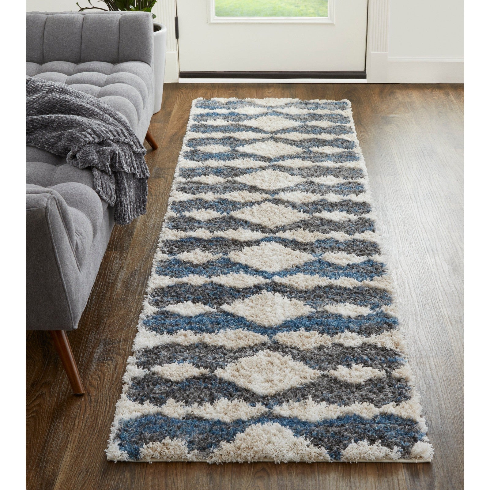 Feizy Mynka 39IFF Transitional Diamond in Ivory/Gray/Blue
