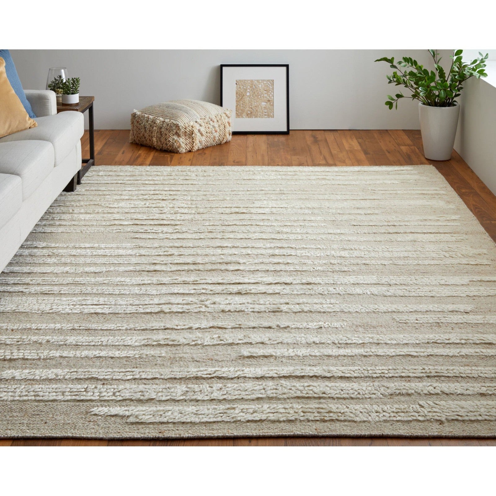 Feizy Ashby 8910F Transitional Stripes Rug in White/Tan