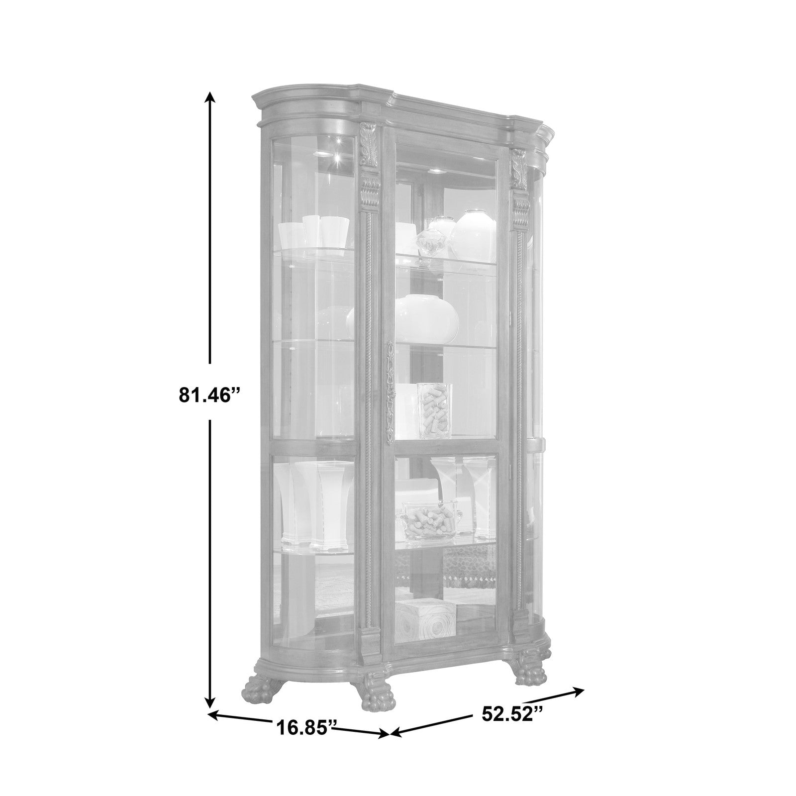 Pulaski Furniture PFC Curios Lighted Curved Front 4 Shelf Curio Cabinet