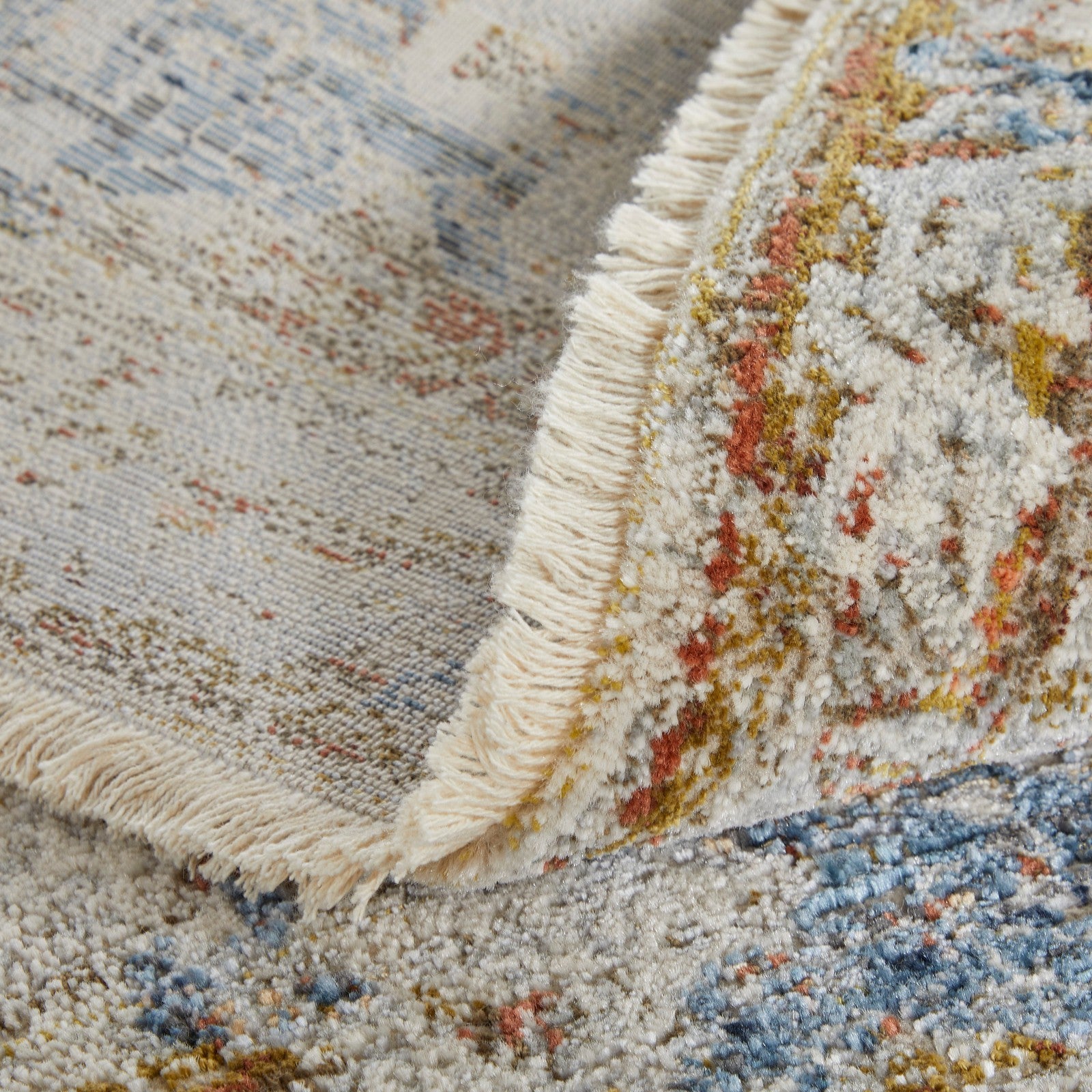 Feizy Kaia 39HWF Transitional Medallion in Ivory/Orange/Blue