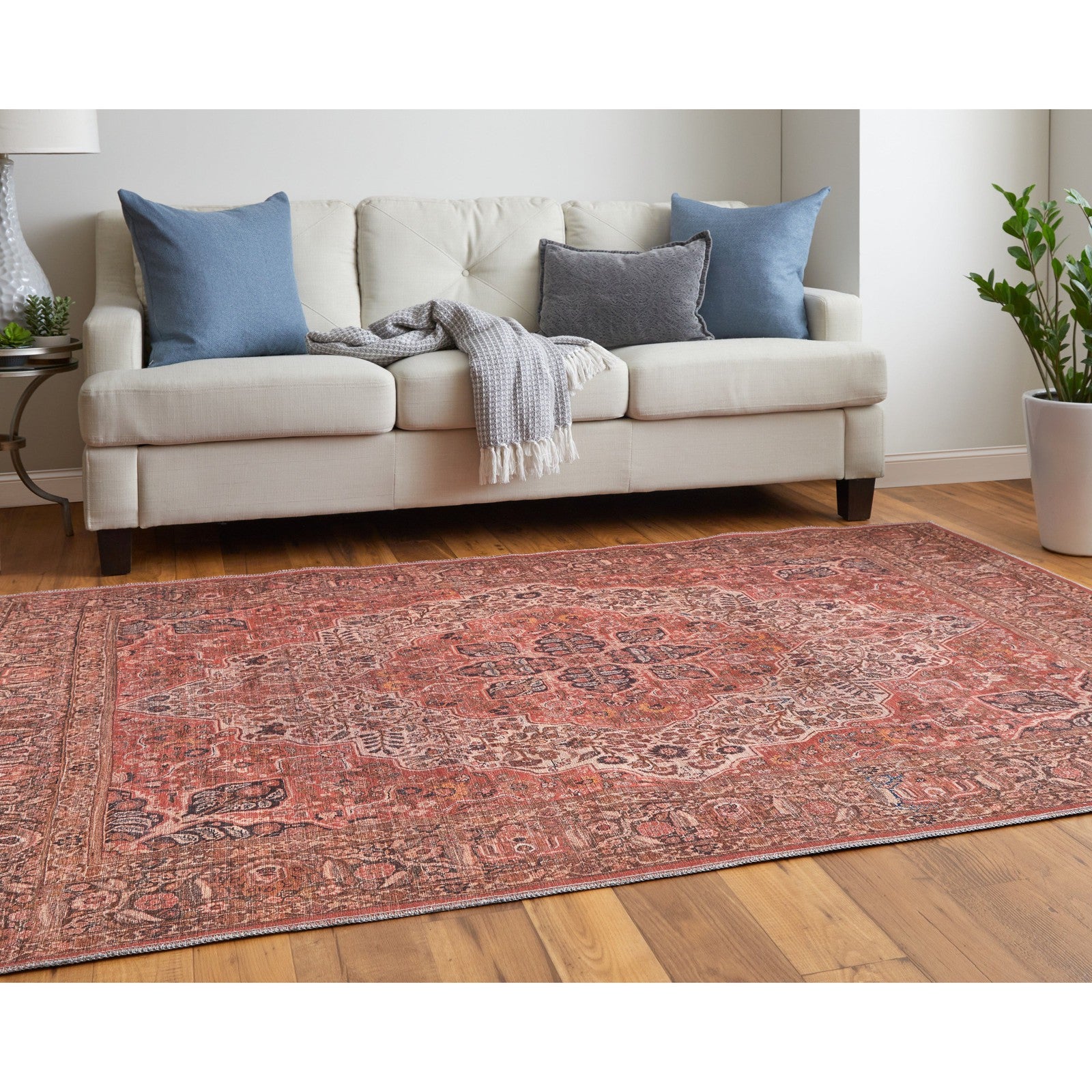 Feizy Rawlins 39HNF Transitional Medallion in Red/Tan/Pink