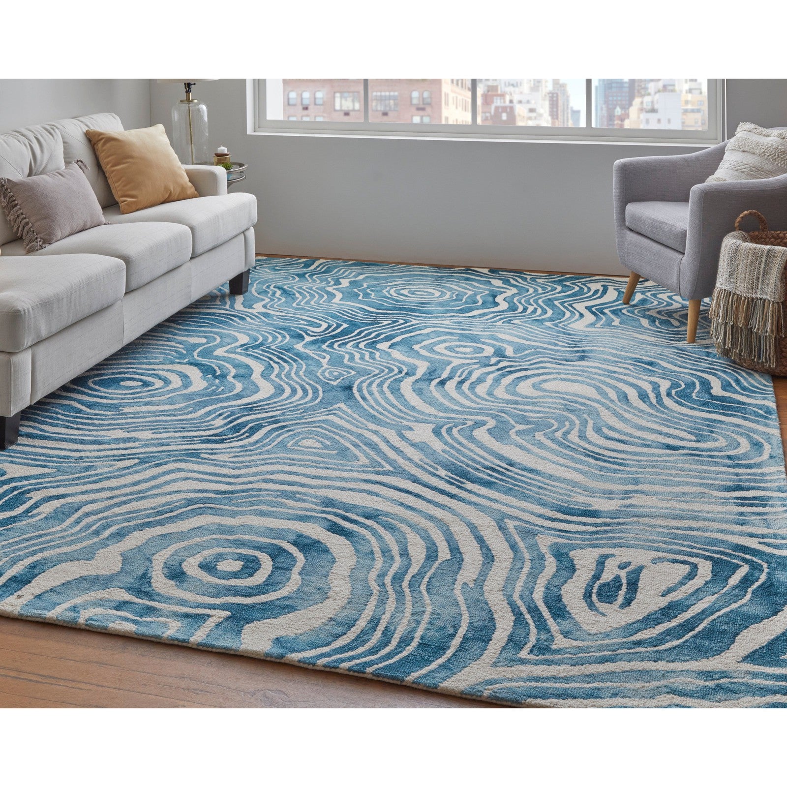 Feizy Lorrain 8920F Modern Abstract Rug in Blue/Ivory