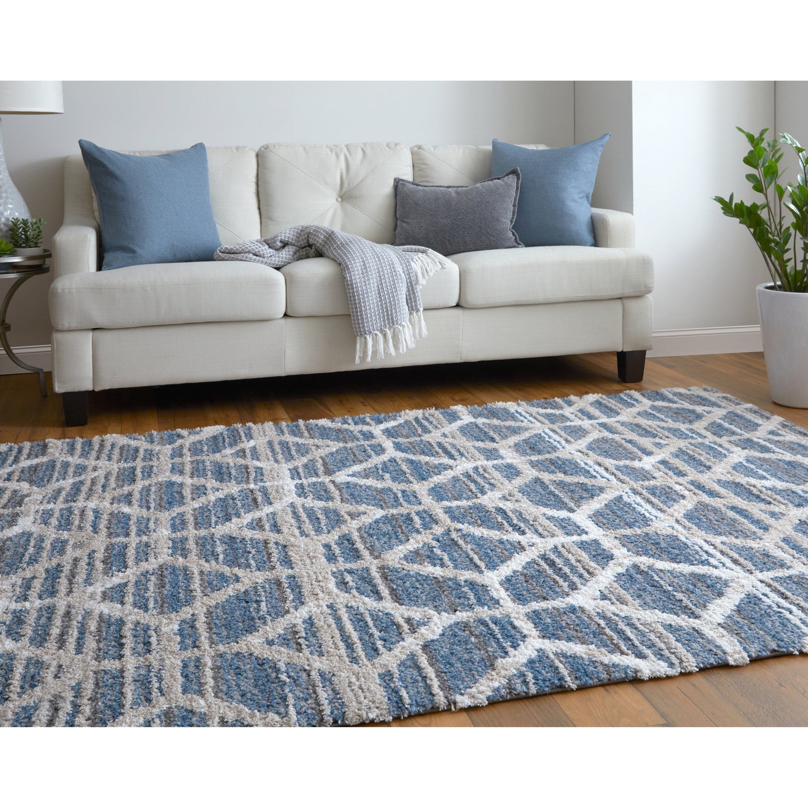 Feizy Mynka 39ICF Transitional Diamond in Blue/Ivory