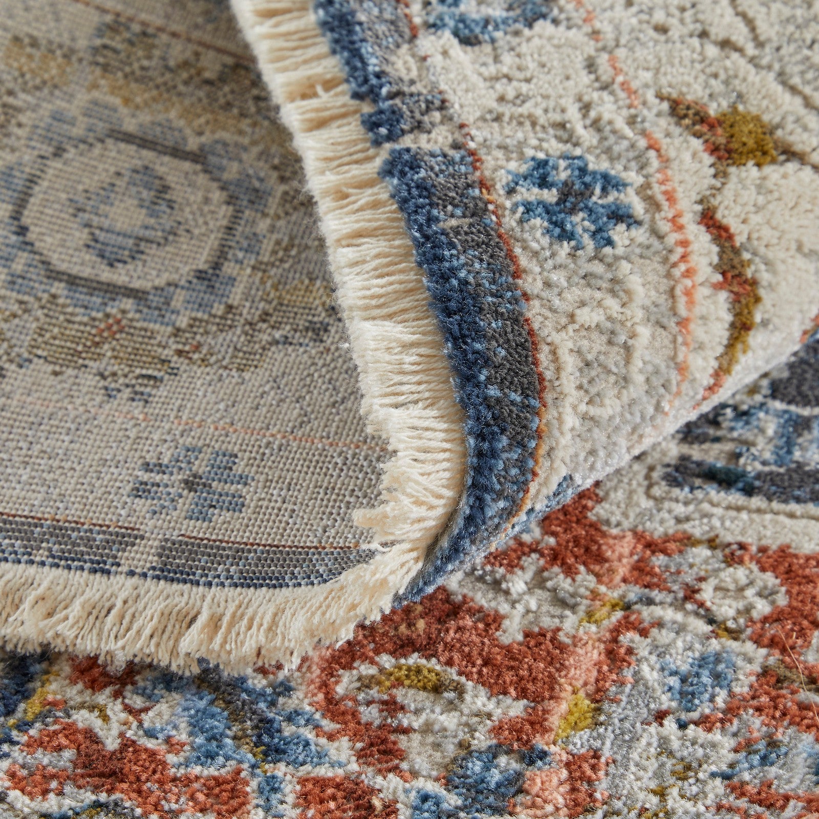 Feizy Kaia 39HTF Transitional Medallion in Ivory/Blue/Red