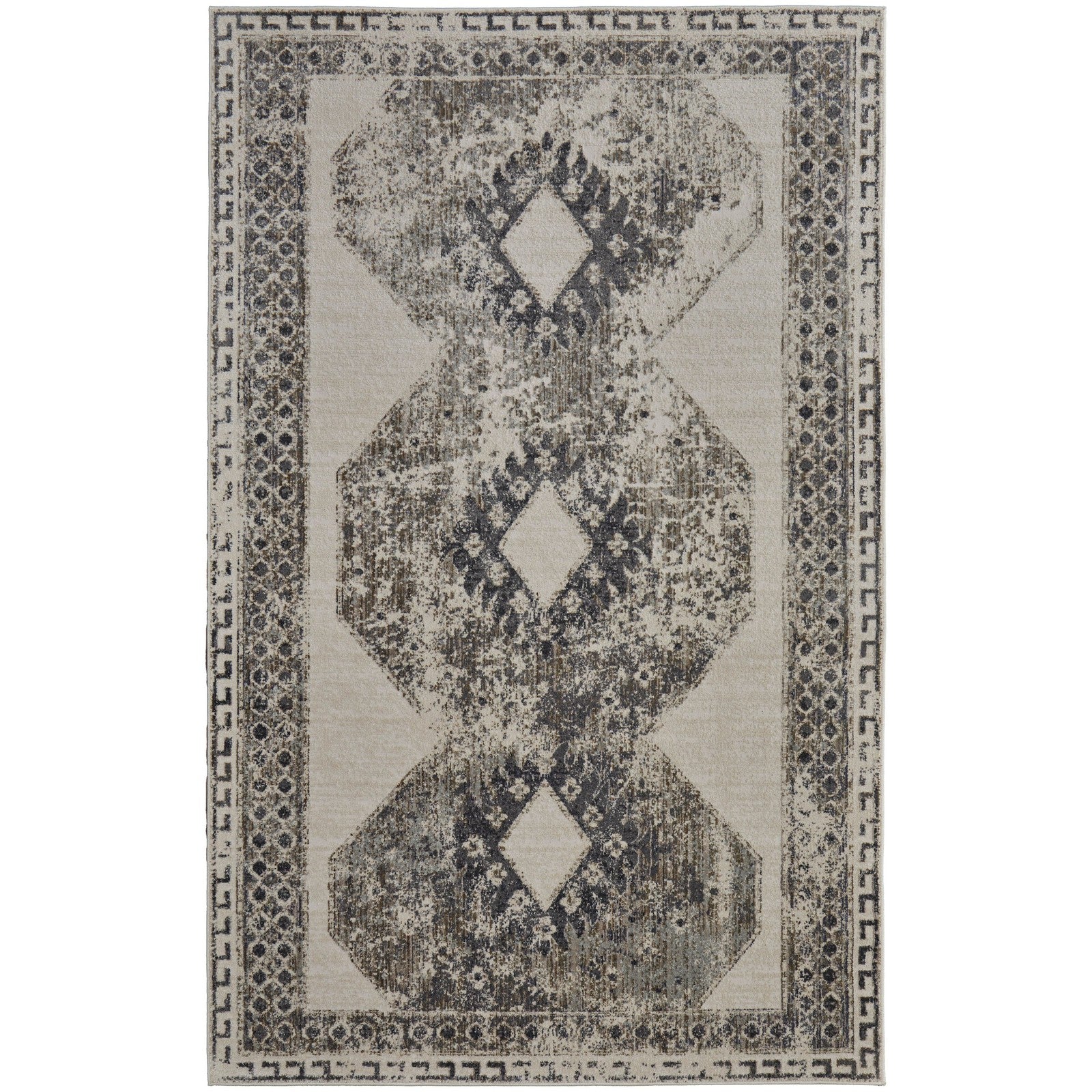 Feizy Kano 39LJF Transitional Distressed Rug in Ivory/Taupe/Gray