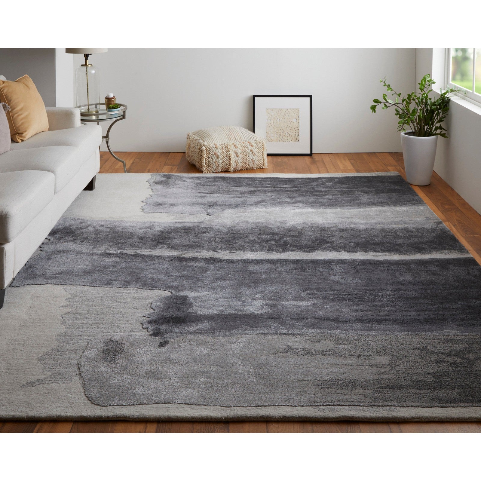 Feizy Anya 8921F Transitional Abstract Rug in Gray/Blue/Ivory