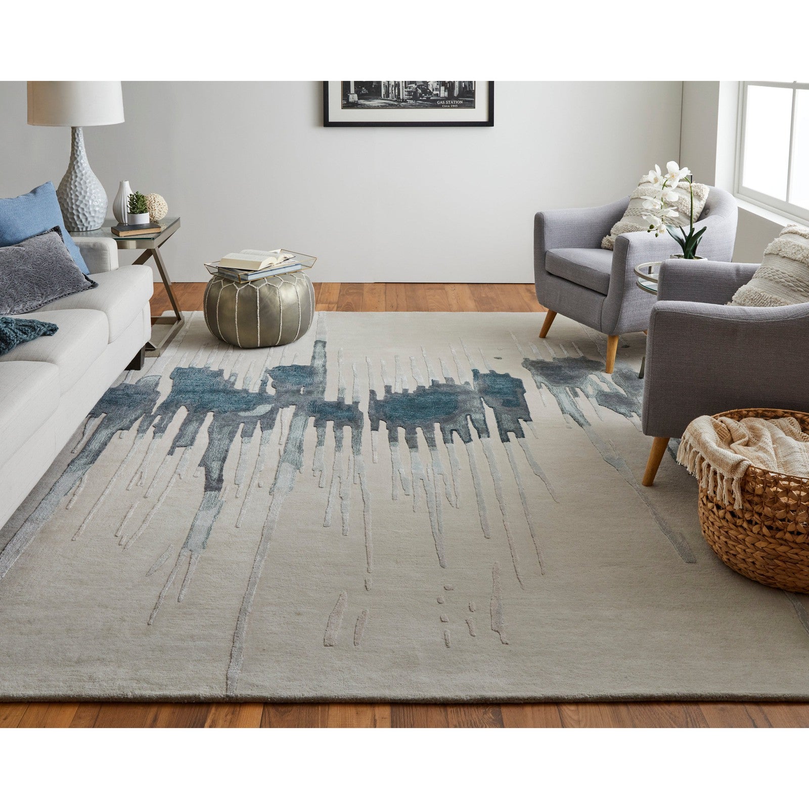 Feizy Anya 8882F Transitional Abstract Rug in Ivory/Blue/Gray