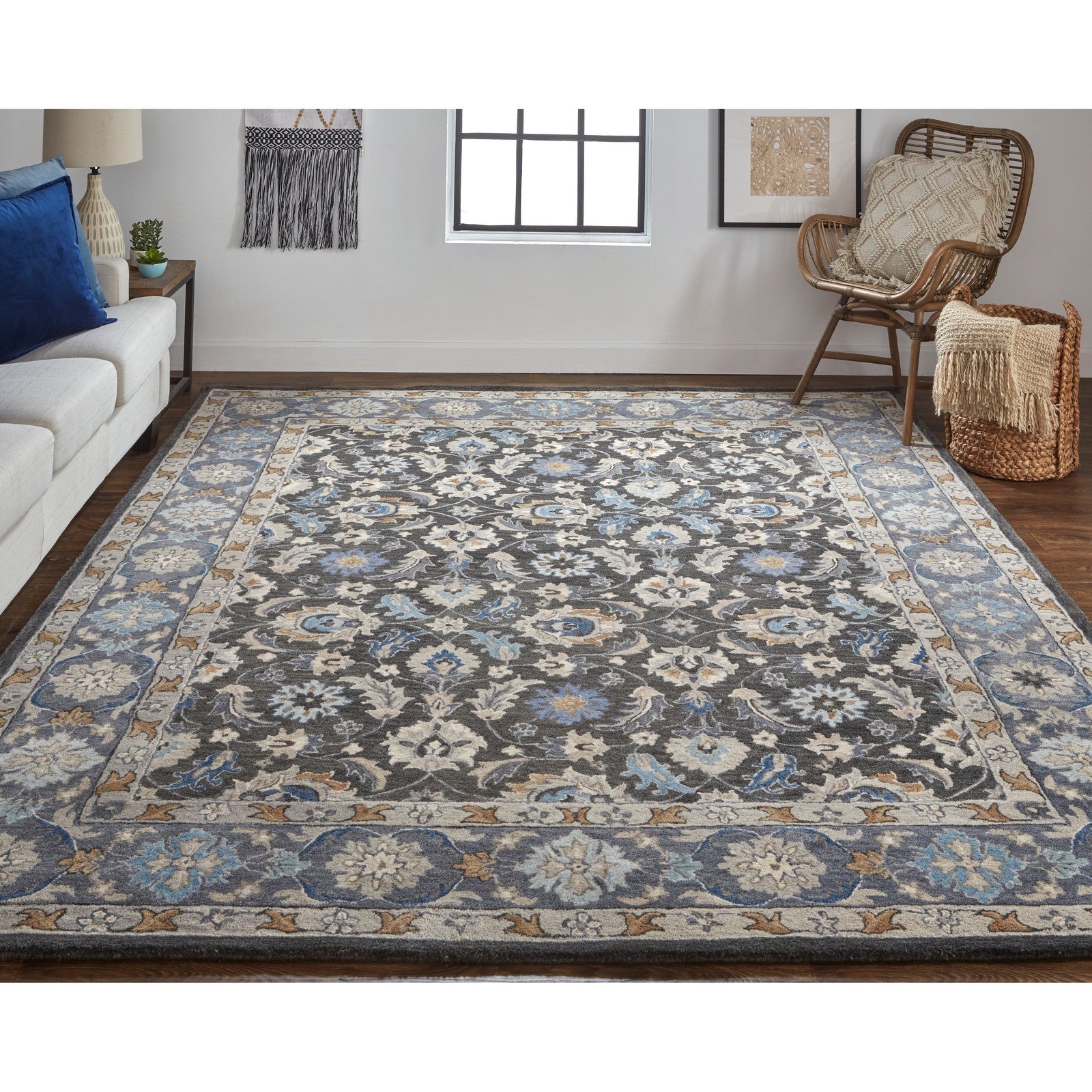 Feizy Rylan 8643F Transitional Oriental in Taupe/Blue/Ivory