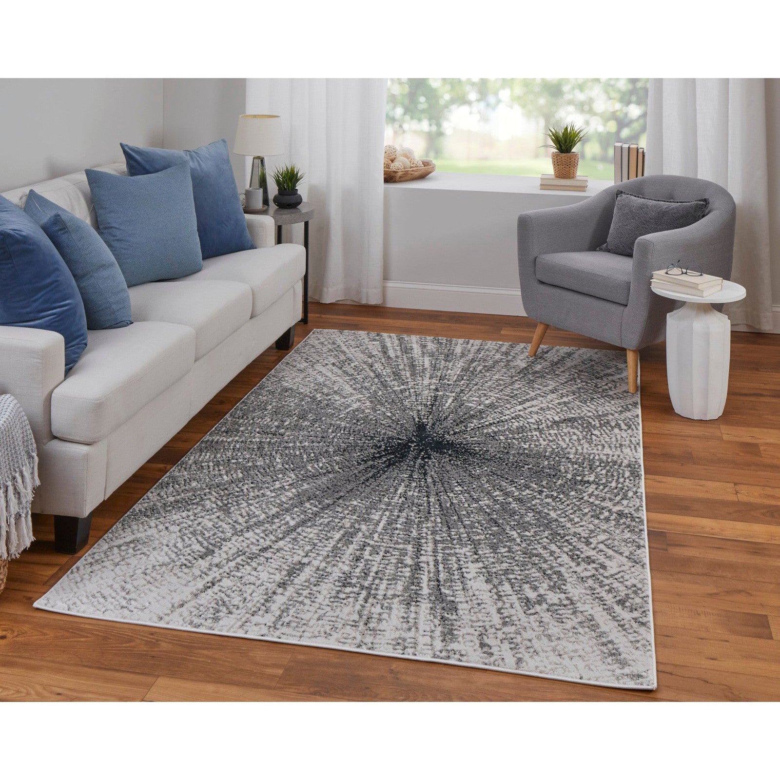 Feizy Micah 39LTF Modern Abstract Rug in Ivory/Gray/Blue