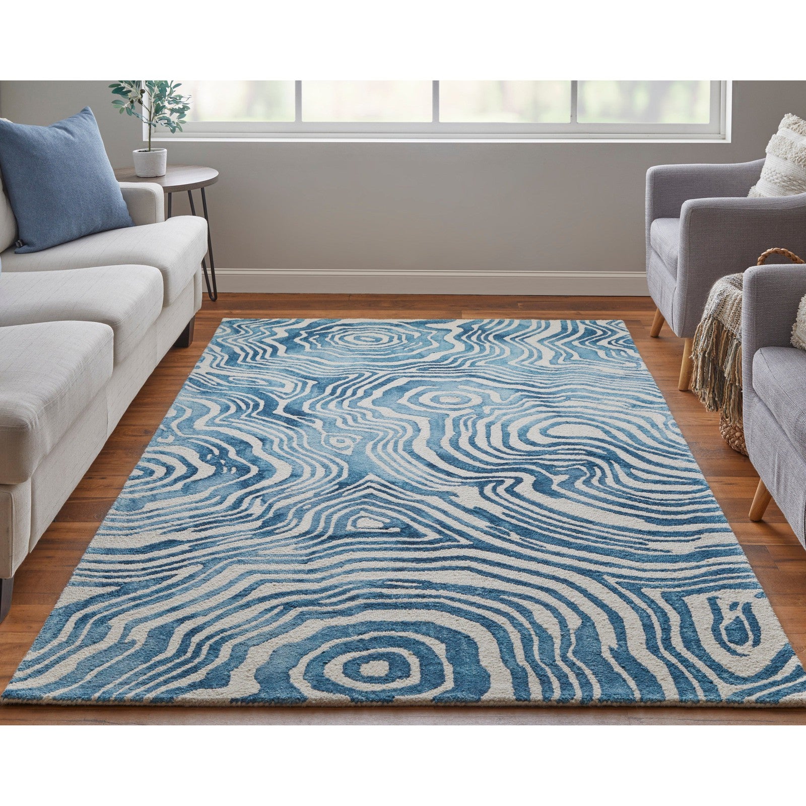 Feizy Lorrain 8920F Modern Abstract Rug in Blue/Ivory