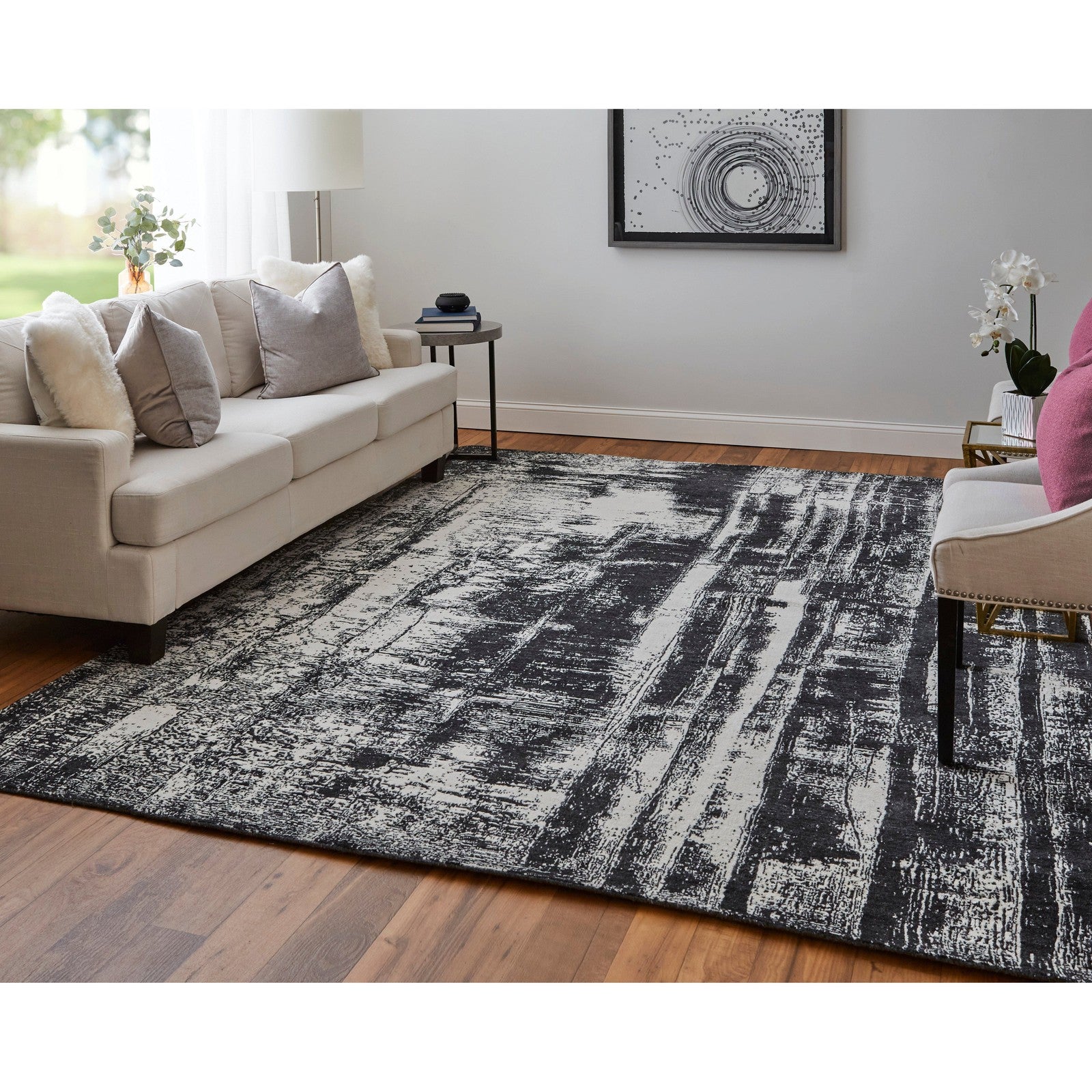 Feizy Coda 8929F Modern Abstract Rug in Black/White