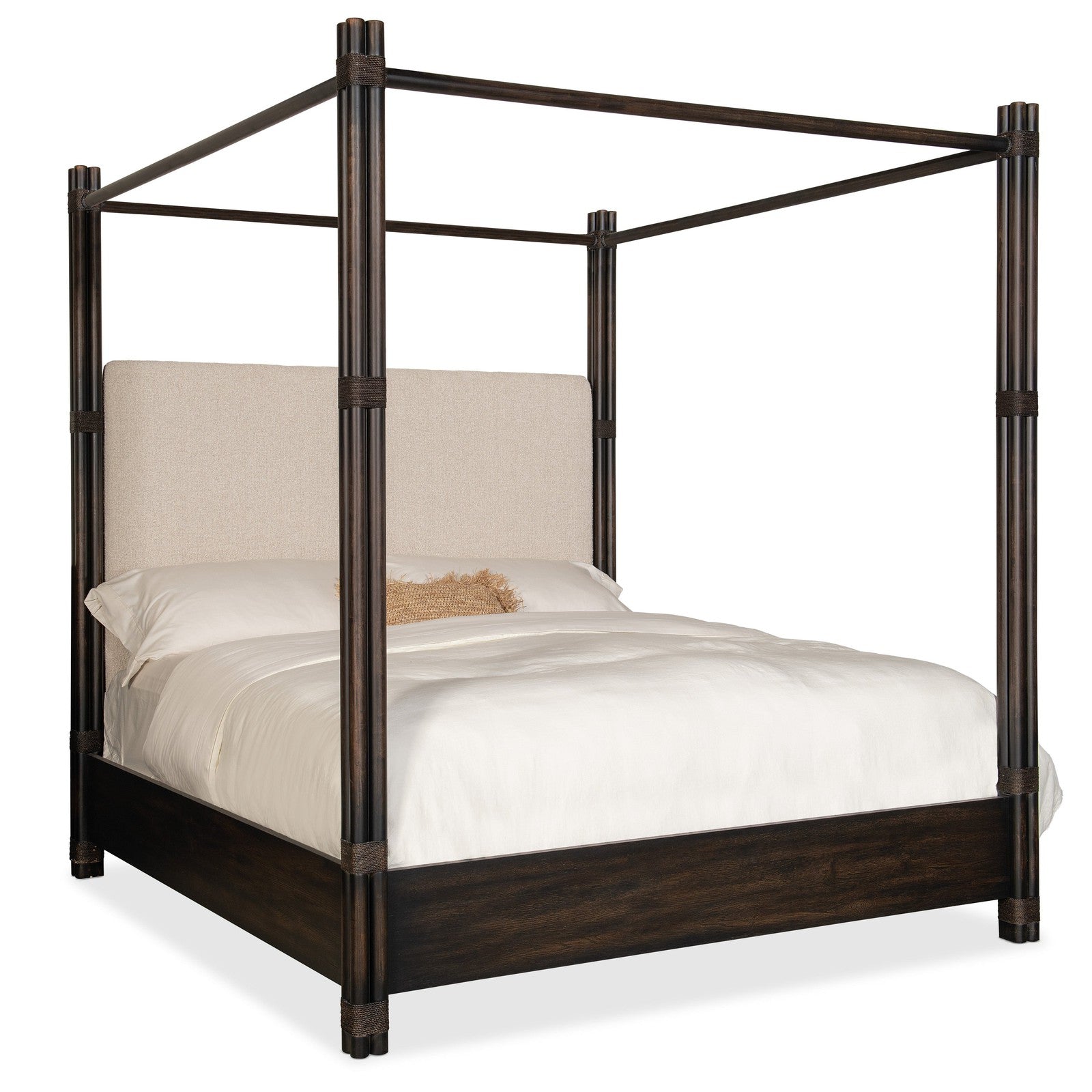 Hooker Furniture Retreat Pole Rattan Upholstered Poster Bed w/Canopy