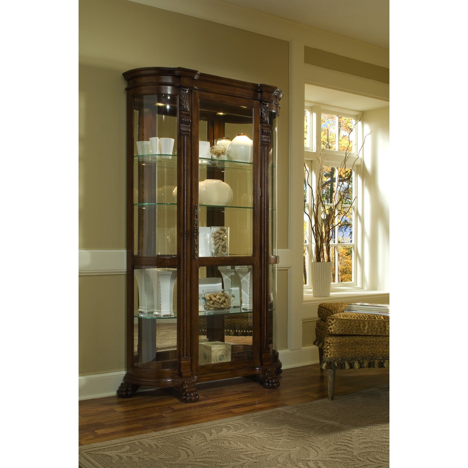 Pulaski Furniture PFC Curios Lighted Curved Front 4 Shelf Curio Cabinet