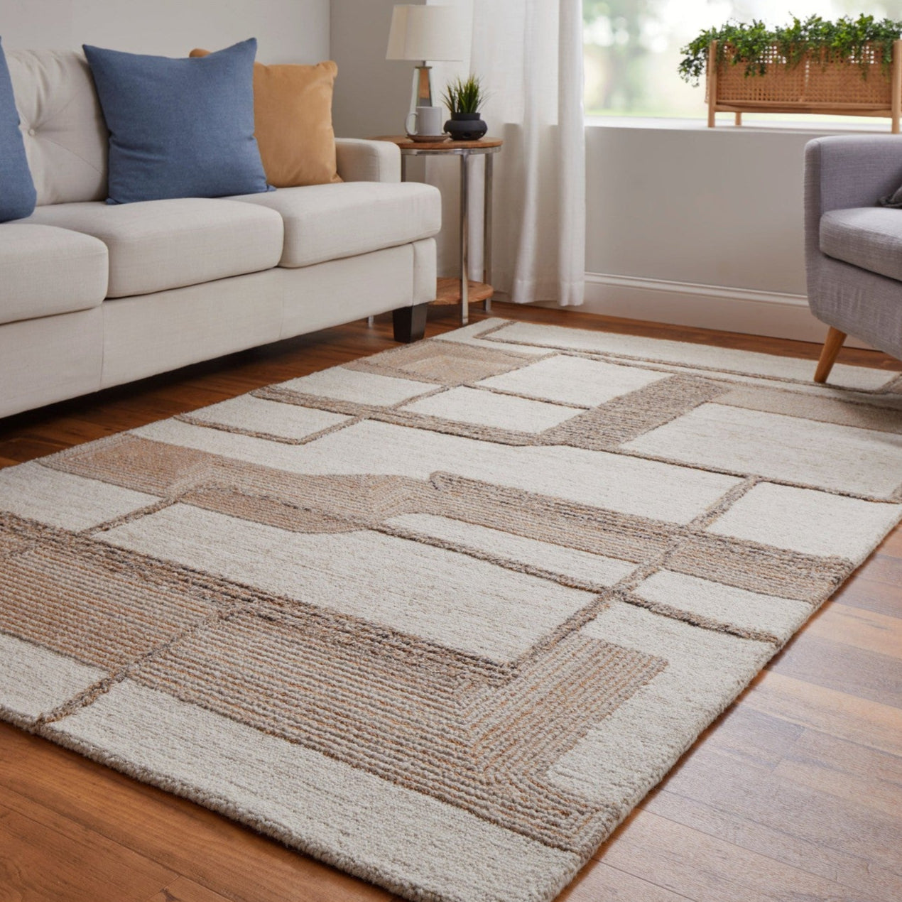 Feizy Pollock 8954F Modern Geometric in Ivory/Brown/Tan