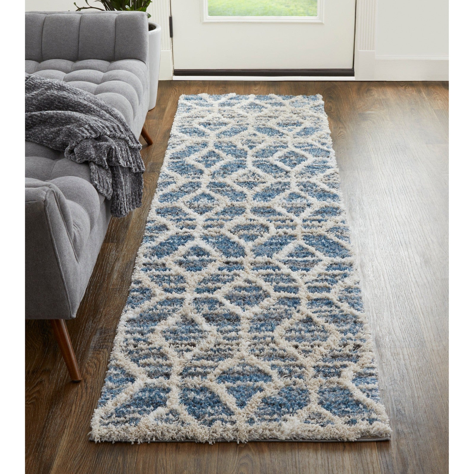 Feizy Mynka 39ICF Transitional Diamond in Blue/Ivory