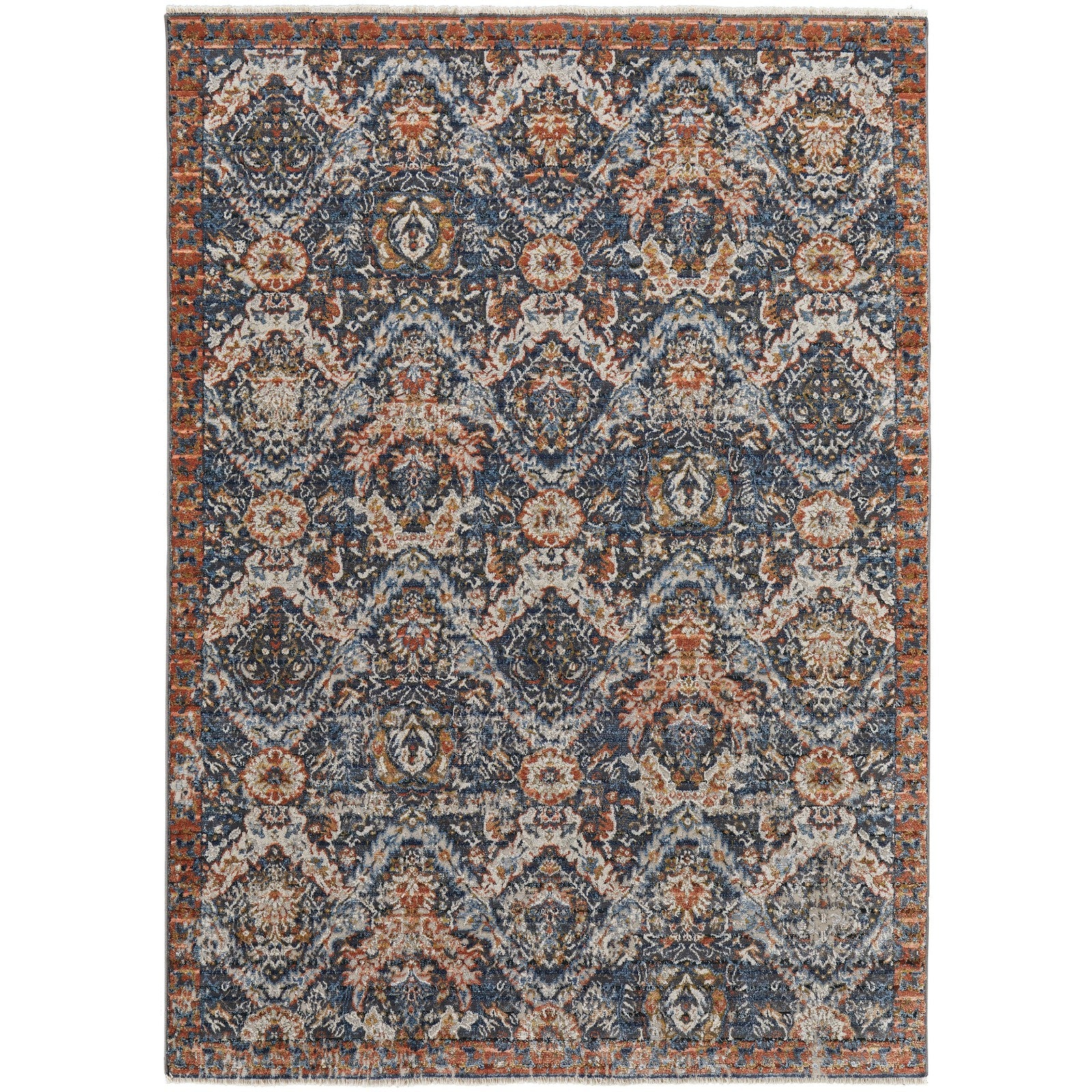 Feizy Kaia 39HRF Transitional Floral & Botanical in Blue/Orange/Ivory