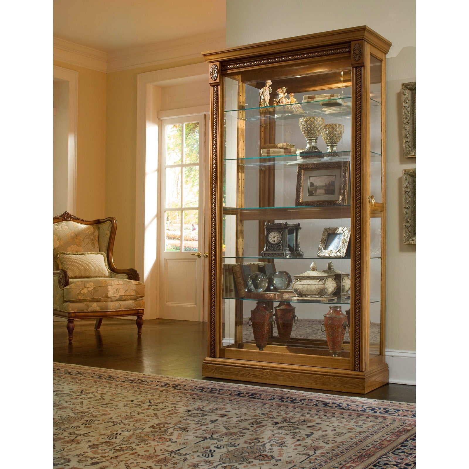 Pulaski Furniture PFC Curios Lighted Sliding Door 5 Shelf Curio Cabinet