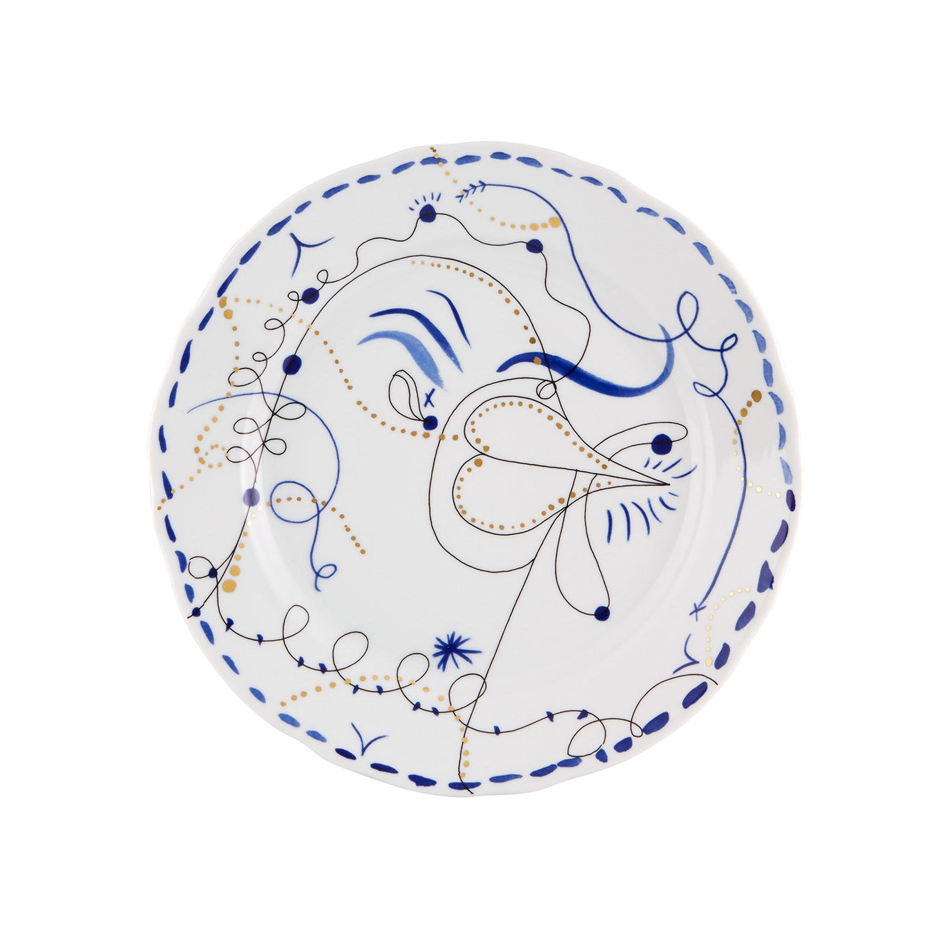Vista Alegre Folkifunki Dinner Plate Blue Chicken By Jaime Hayon