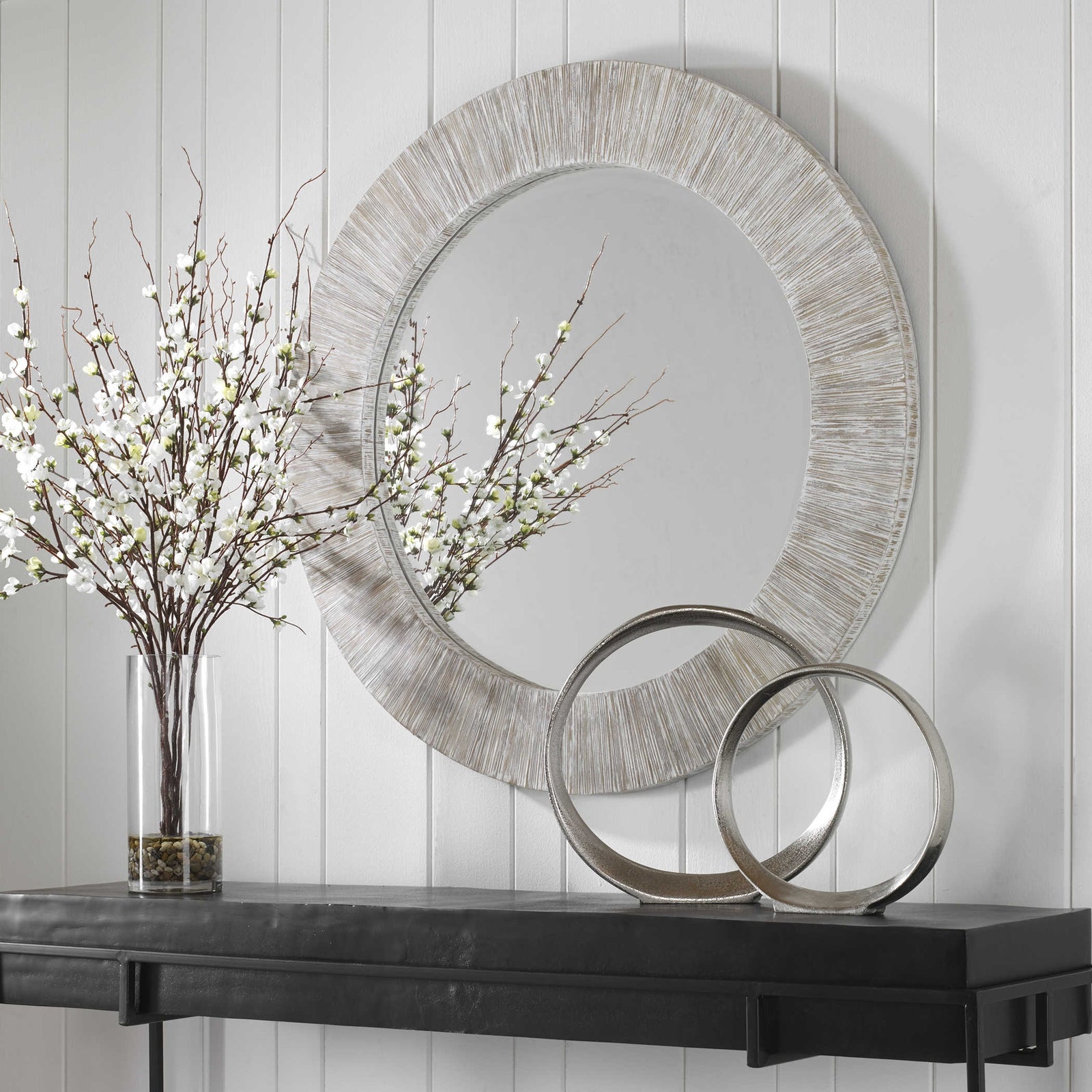 Uttermost Repose Whitewash Round Mirror