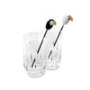 Lladro Toucan 2 Tall Crystal Glasses with 2 Stirrers Set Golden Luster