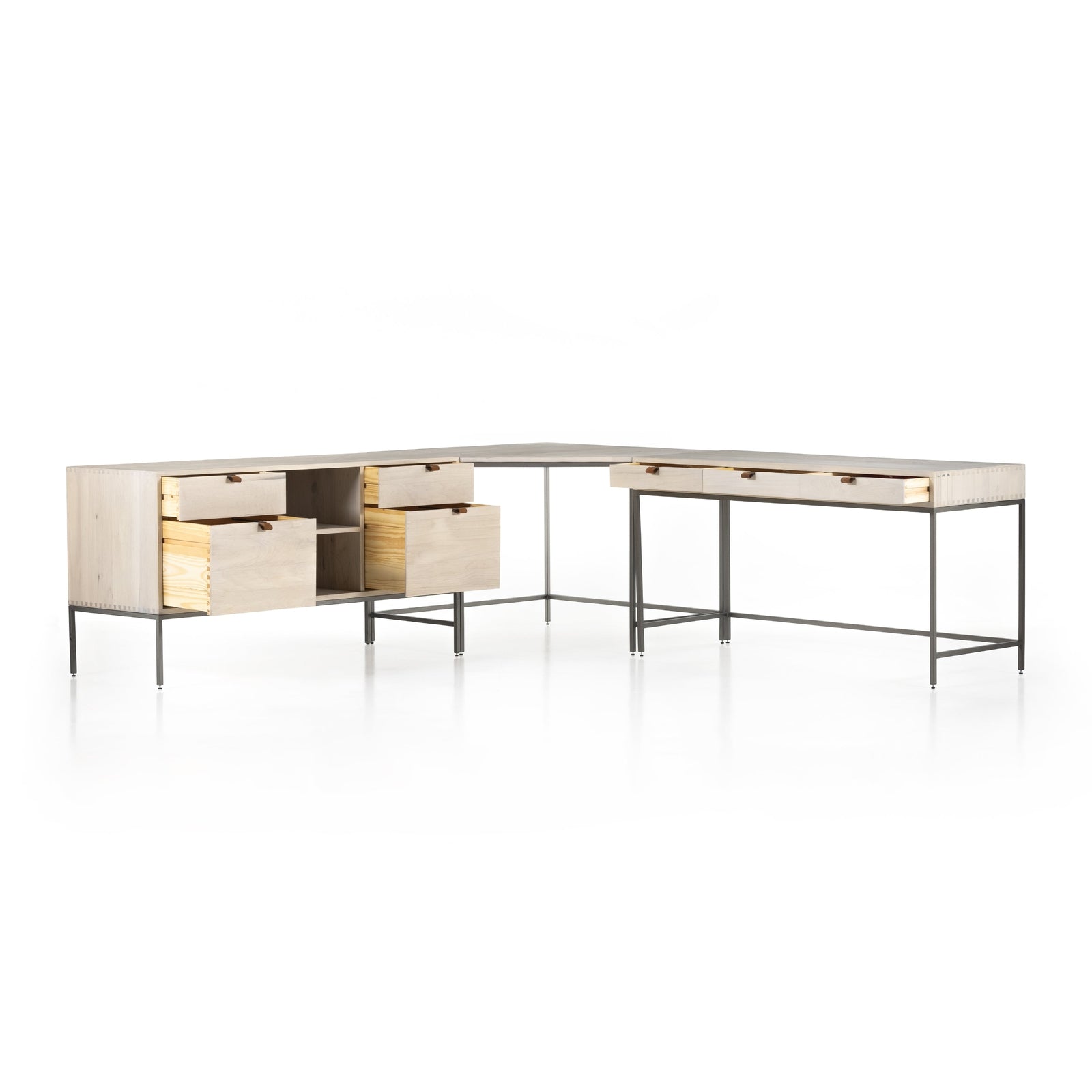 Four Hands Trey L-Shaped Desk System With Filing Credenza