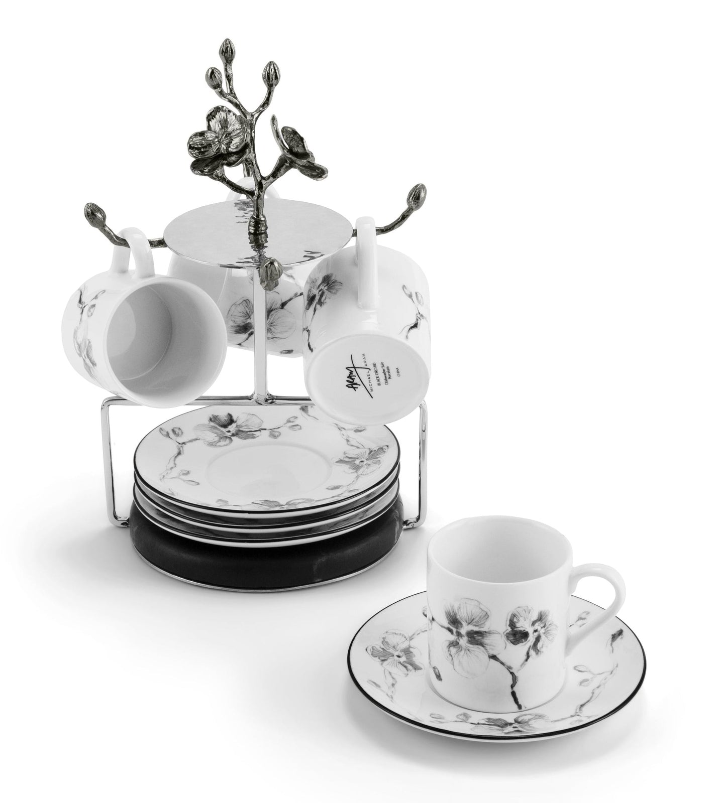 Michael Aram Black Orchid Demitasse Set with Stand