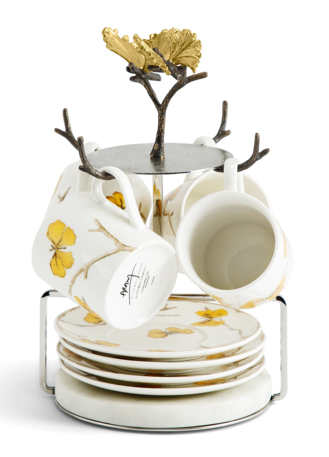 Michael Aram Butterfly Ginkgo Gold Demitasse Set with Stand