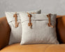 Leather Tie Pillow-Oatmeal-Set 2-20"